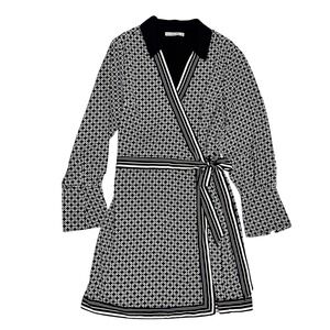Abercrombie & Fitch Womens Black White Geometric Wrap Dress Long Sleeve LT